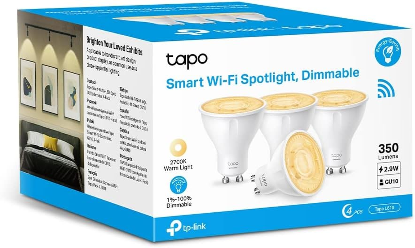 Tp-Link Tapo Smart Wi-Fi Spotlight, Warm Light, Dimmable - GU10, 3.7W, No Hub Required, Works with Amazon Alexa and Google Home, Remote Control, Energy Class A+ (Tapo L610(4-Pack)) | AU Version | image number 2