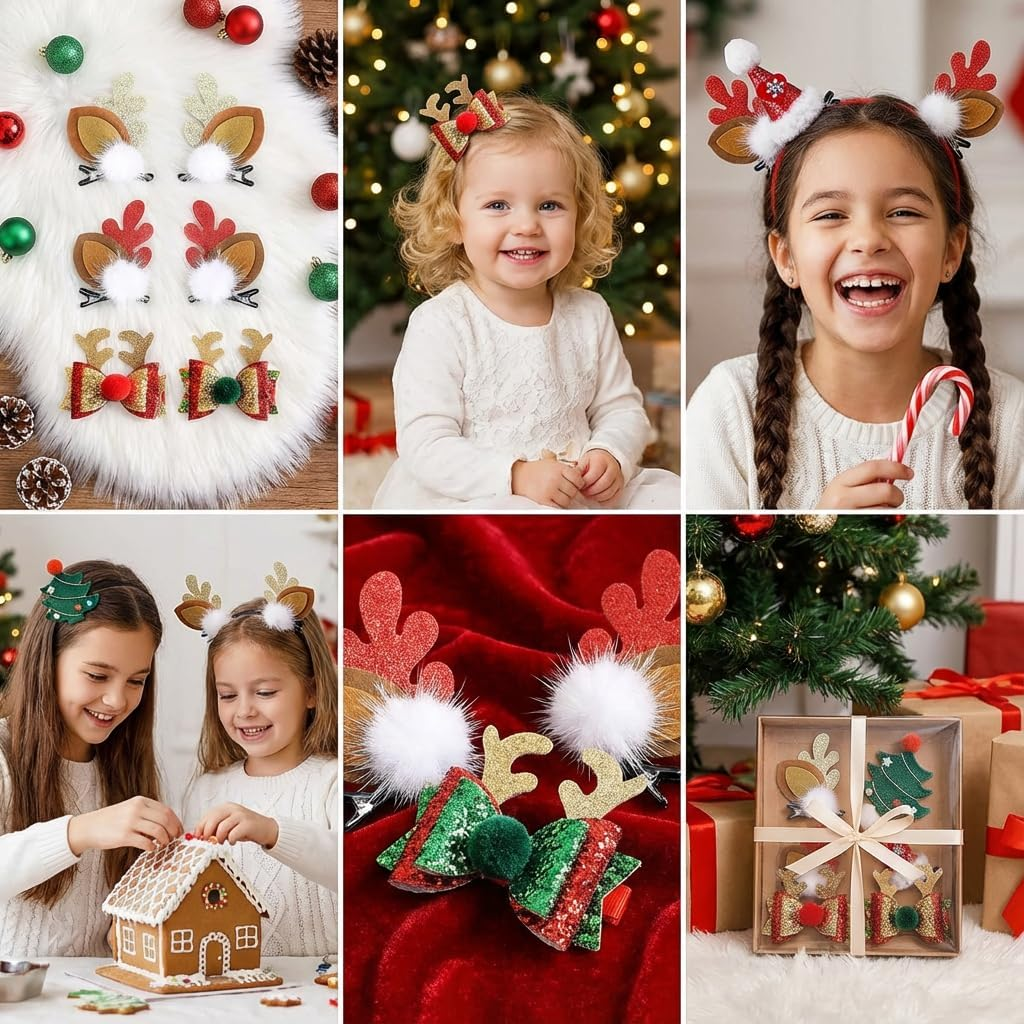 Nbjiuyin 8Pcs Christmas Hair Clips Cute Decorative Cute Hair Accessories Antlers Headdress Hairpin Christmas Tree Hat Hair Bows for Girls Women Kids Gifts image number 4