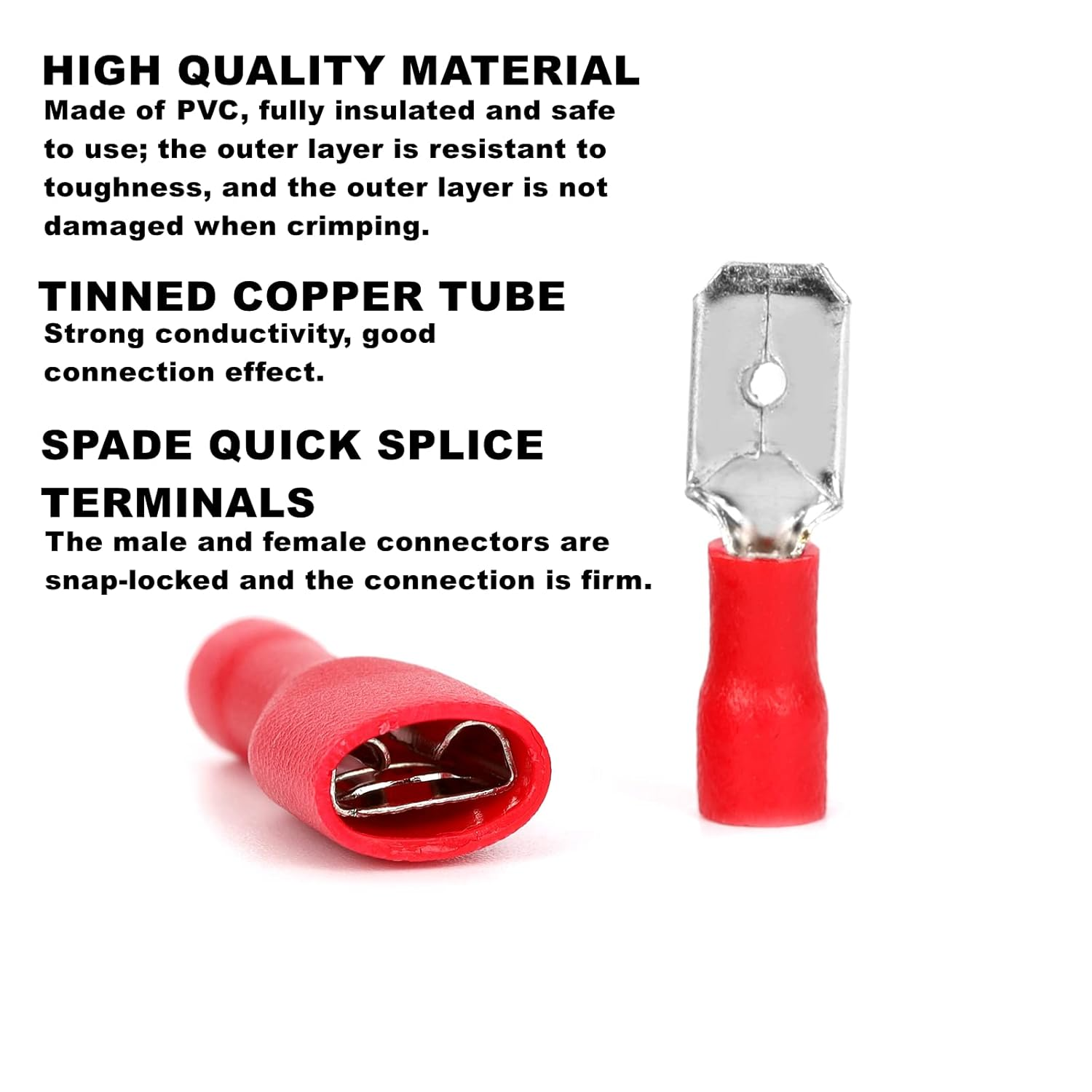 Ruimou 50Pcs Red 10A+12A AWG22-16 Crimp Spade Copper Connector(M+F), Insulated Quick Disconnect Terminals for Wire,Car,Electrical (Red) image number 1