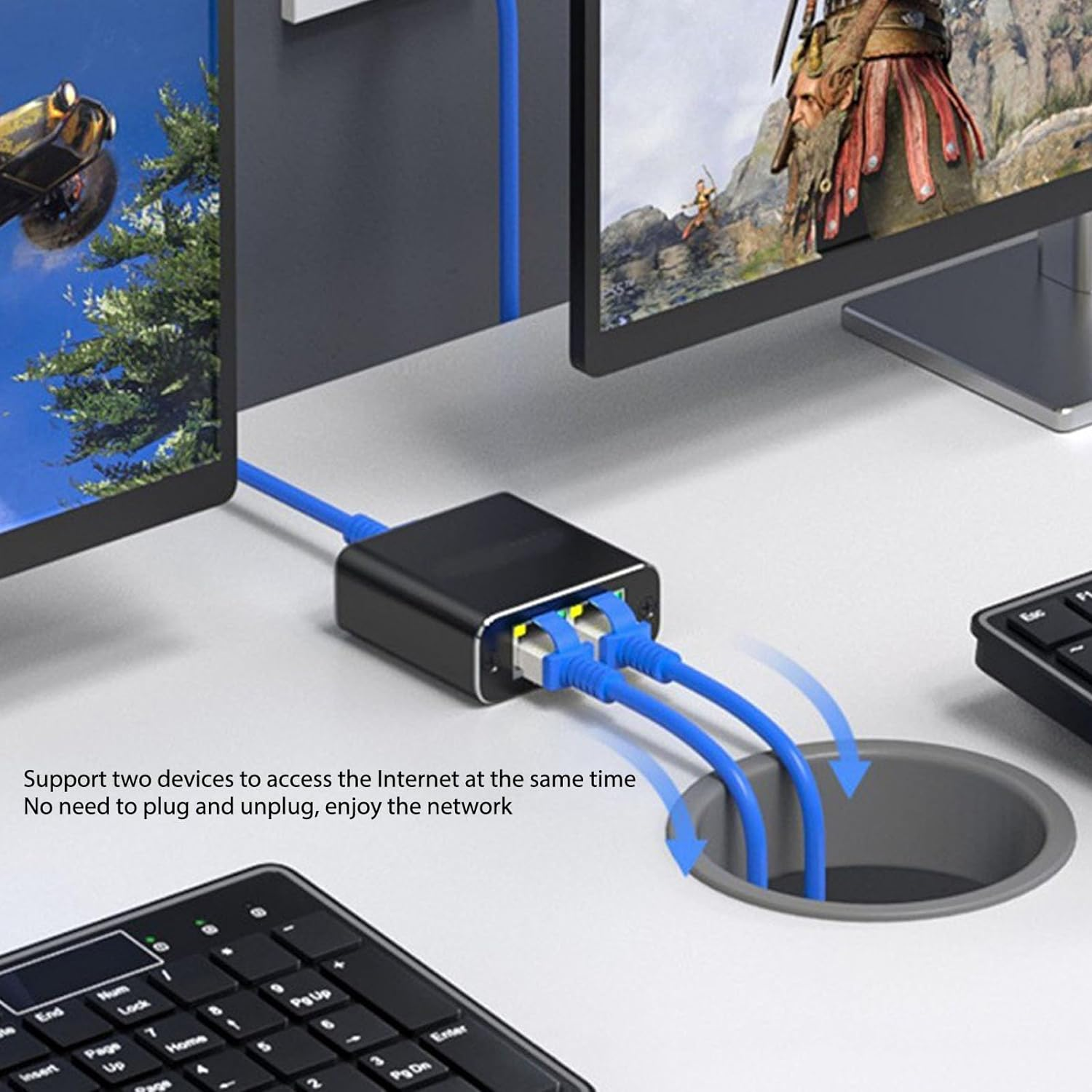 2 Port Gigabit Unmanaged Ethernet Switch, 1000Mbps 1 in 2 Out RJ45 Port Network Hub, Ethernet Splitter, Plug & Play, Aluminum Alloy Network Splitter for PC Laptop Router image number 3