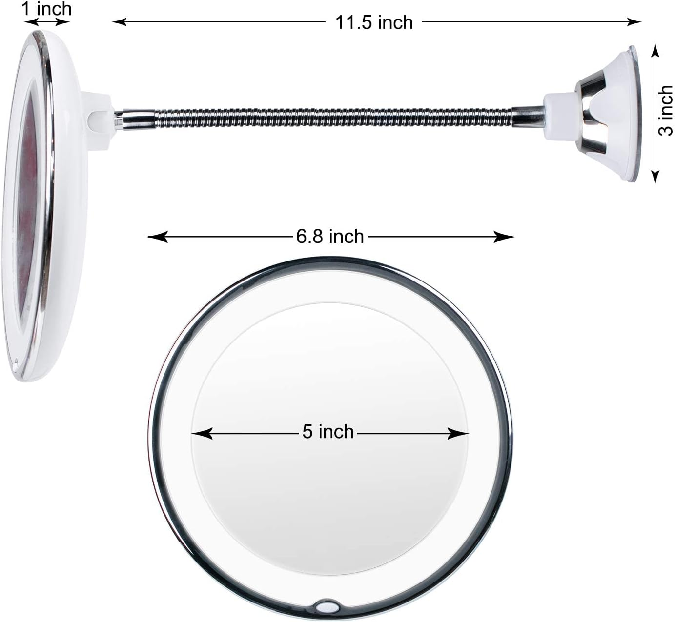10X Magnifying LED Lighted Makeup Mirror, 7" Flexible Goose-Neck, 360&deg; Swivel Wall Mirror, Bathroom Magnification LED Daylight Vanity Mirror with Suction Cup, Cordless, Bathroom & Travel Mirror image number 2