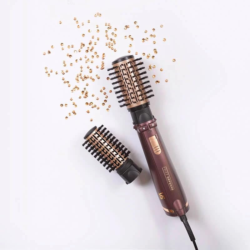 VS Sassoon Frizz Defense Rotating Hot Air Styler &ndash; 1000W, 2 Heat/Speed Settings, 38Mm & 50Mm Spinning Brushes, Super Ionic & Ceramic Technology, Mahogany
