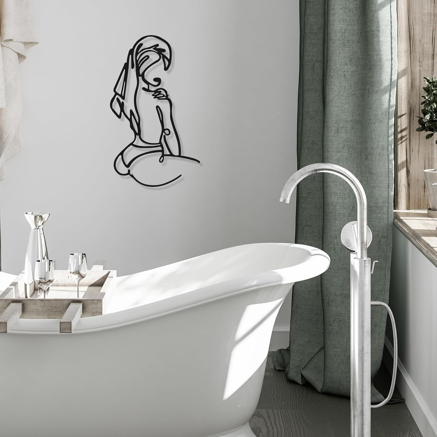 Photect 3 Pieces Metal Wall Art Decor Minimalist Abstract Woman Modern Line Drawing Female Single Home Hanging for Bedroom Kitchen Bathroom Living Room (Black, Romantic) image number 7