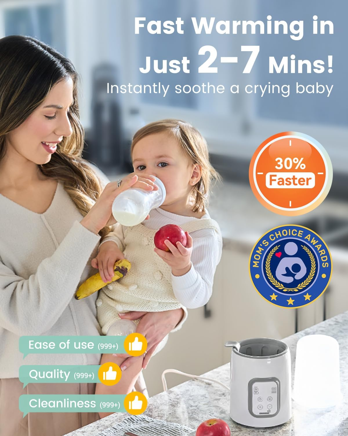 Bottle Warmer, GROWNSY 8-In-1 Fast Baby Milk Warmer with Timer for Breastmilk or Formula, Accurate Temperature Control, with Defrost, Sterili-Zing, Keep, Heat Baby Food Jars Function image number 6