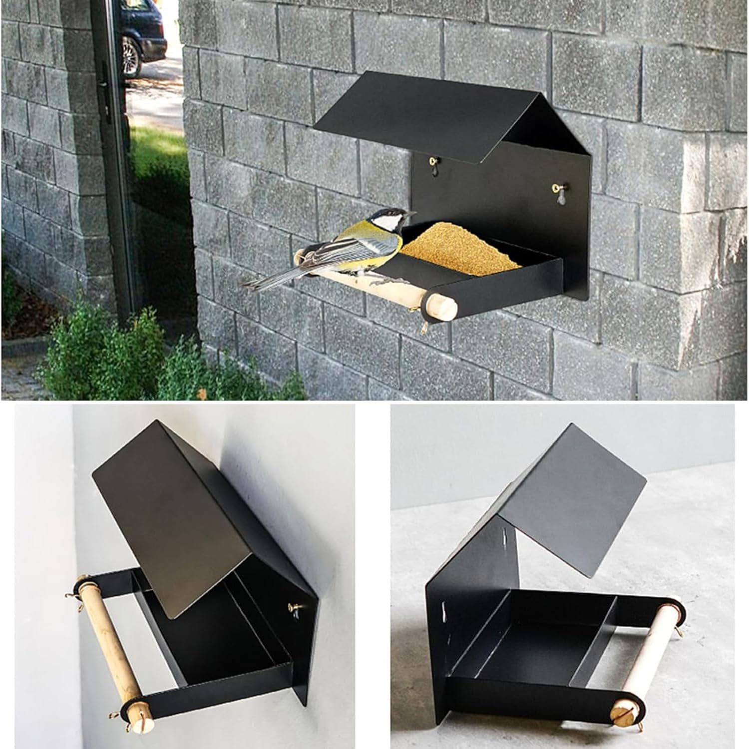 Bird Feeders Metal,Garden Decor Iron Bird Food Bowl - Weather-Resistant Bird Feeder Supplies for Outdoors, Attracts Variety of Birds, Fits Wooden Fences, Trees (Black) - Black image number 6