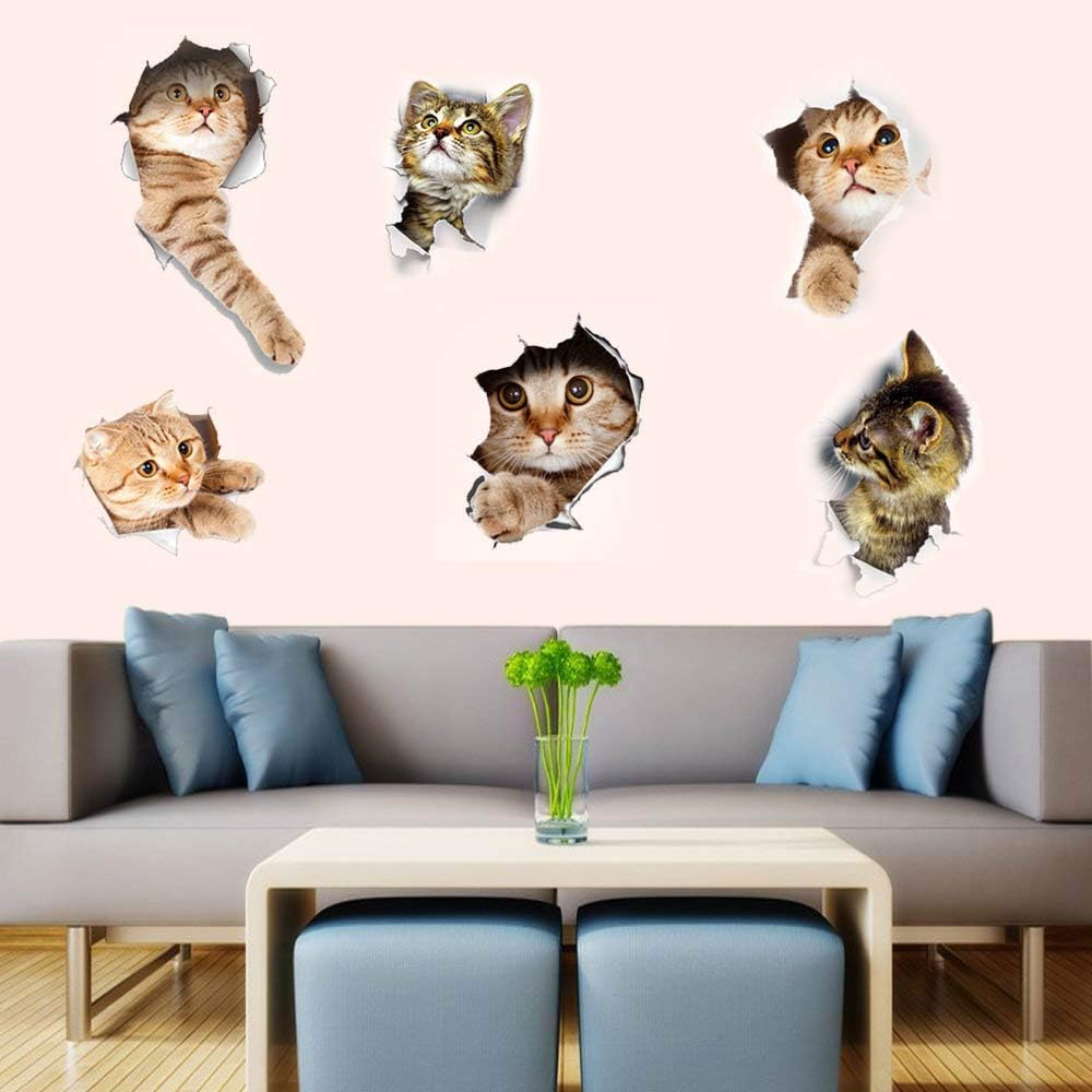 6PCS 3D Wall Stickers Cats Self Adhesive, Kids Wall Decals/Removable Vinyl Art Murals for Living Room Baby Rooms Bedroom Toilet House Wall DIY Decoration image number 5