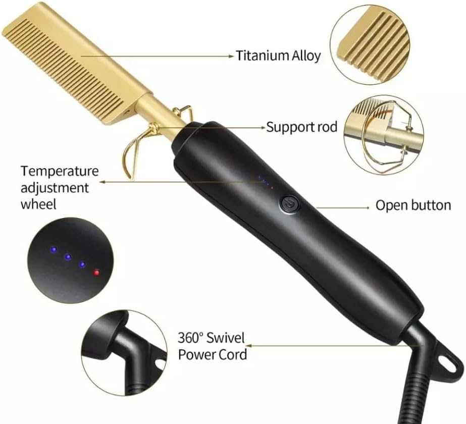Heating Comb Straightener Electric Hot Comb Flat Iron Hair Straightening Brush Smoothing Iron Comb Hair Straightener Brush image number 5