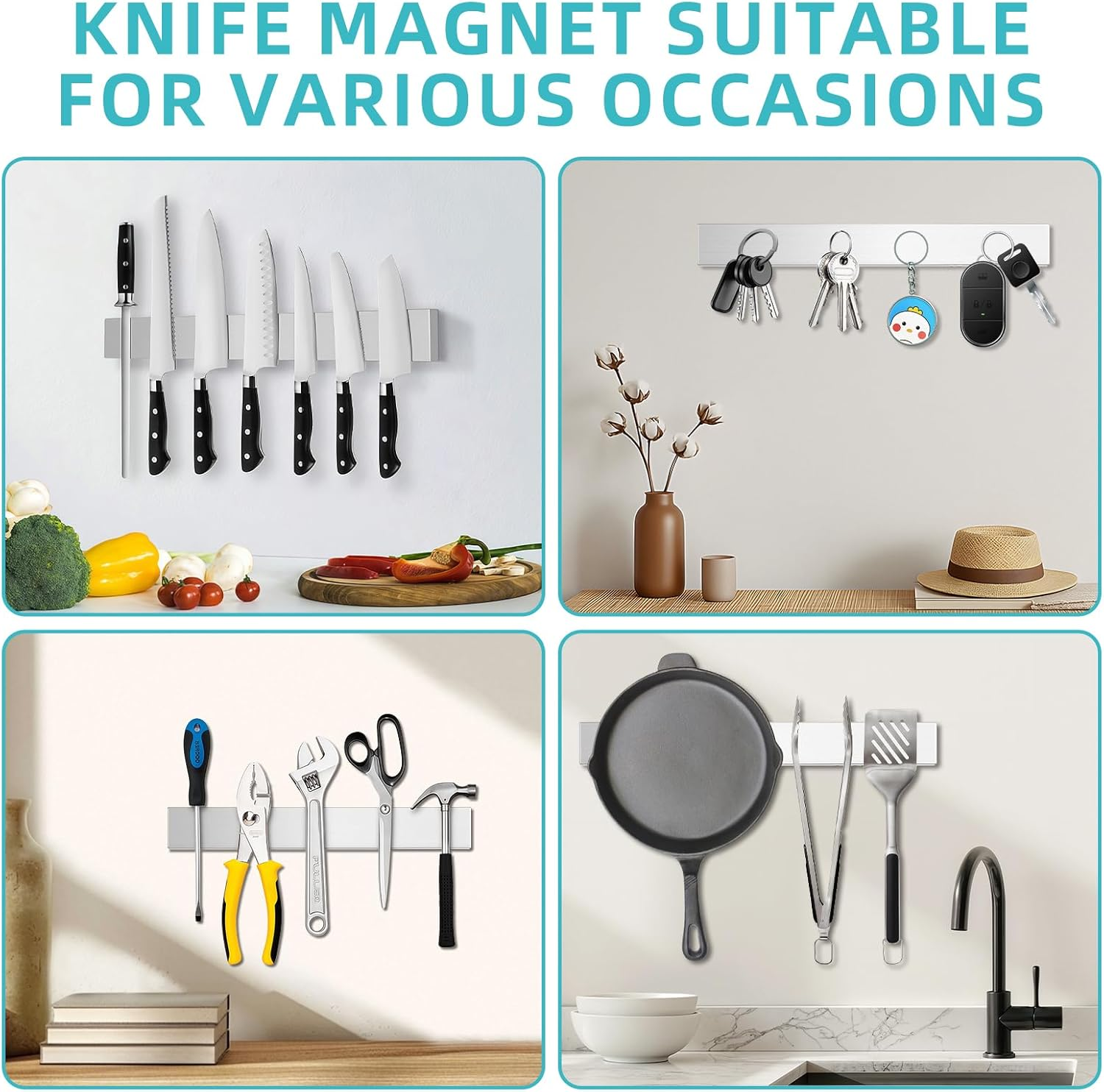 Magnetic Knife Holder - 304 Stainless Steel Magnetic Knife Strip, Wall Mount No Drilling, Space-Saving Knife Organizer, Holds Knives Securely, Easy to Clean (30CM) image number 1