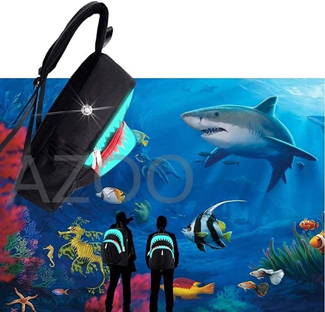 AZOO Backpack for School,Shark Backpack Luminous Bookbag Casual Daypack for Women Men/Teen Girls Boys Travel Backpack for USB Port Personalized Backpack, Can Accommodate A4 Size Birthday Present image number 5