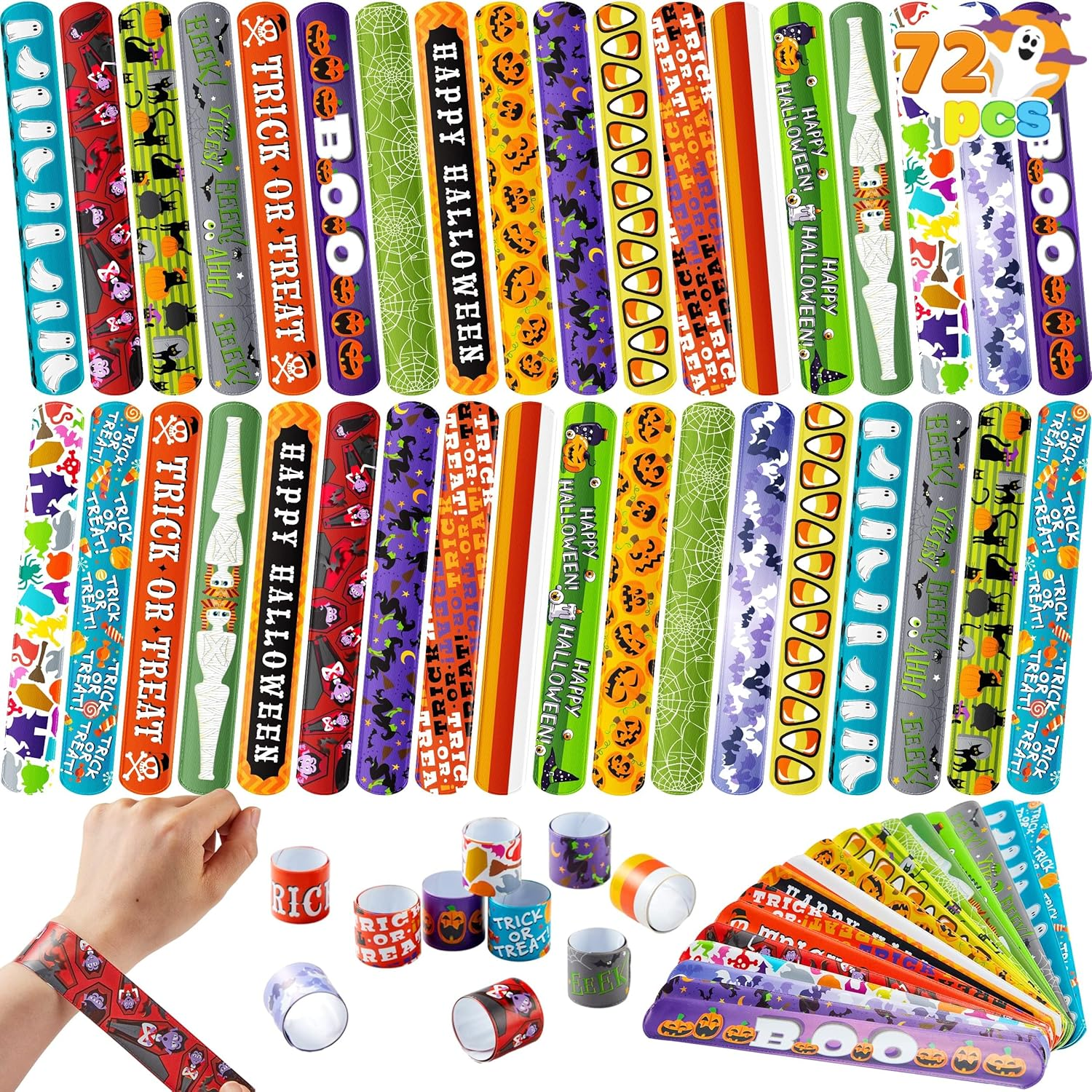 JOYIN 72 PCS Halloween Slap Bracelets for Kids, Party Bulk for Girls Boys Gifts, Friendship Snap Bracelet for Halloween Party Favors Goodie Bag Fillers, Classroom Favors image number 5