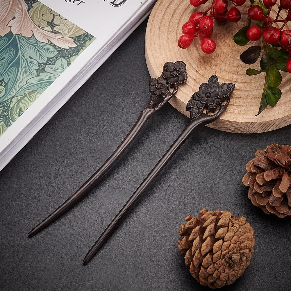 WEBEEDY 2 PCS Handmade Carved Wooden Hairpin Wooden Hair Stick for Buns Hair Fork Vintage Chinese Hair Chopsticks for Women Long Hair Handmade Gifts Hair Accessories (Lotus,Plum Blossom)