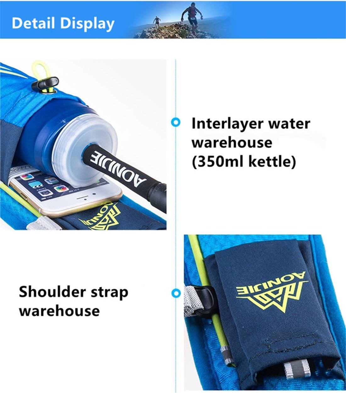 AONIJIE Lightweight Unisex 5.5L Running Race Hydration Vest Hydration Pack Backpack Riding Bag - Blue+2Pcs 250Ml Bottle image number 3