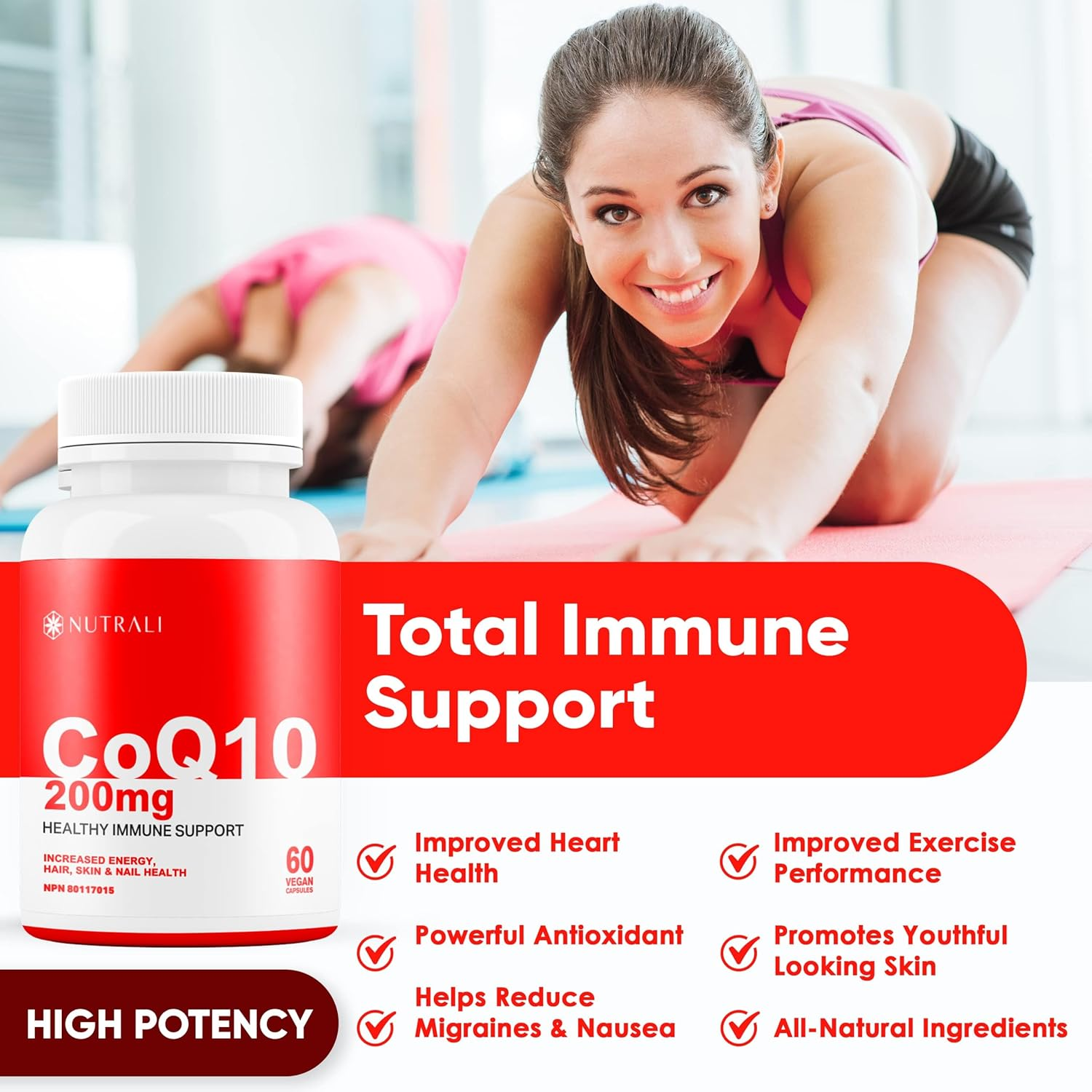 HIGH POTENCY 200MG Coq10 Ubiquinone Supplement &ndash; Coenzyme Q10, Improves Heart Health, Increases Energy, Reduced Migraines Is a Powerful Antioxidant, Gluten Free, NON-GMO, Vegan - 60 Capsules image number 5