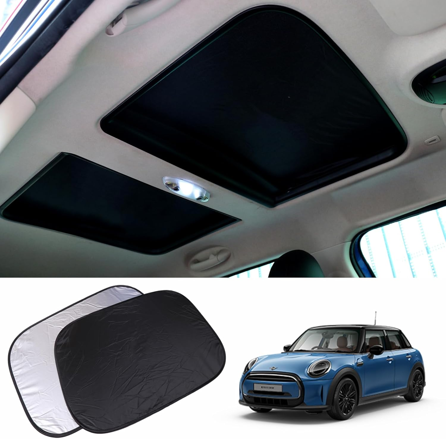 2Pcs Foldable Sunroof Shade Sunshade Heat Isolate Fit for Mini Cooper, Clubman & Countryman R56 All Years Black and White Checker