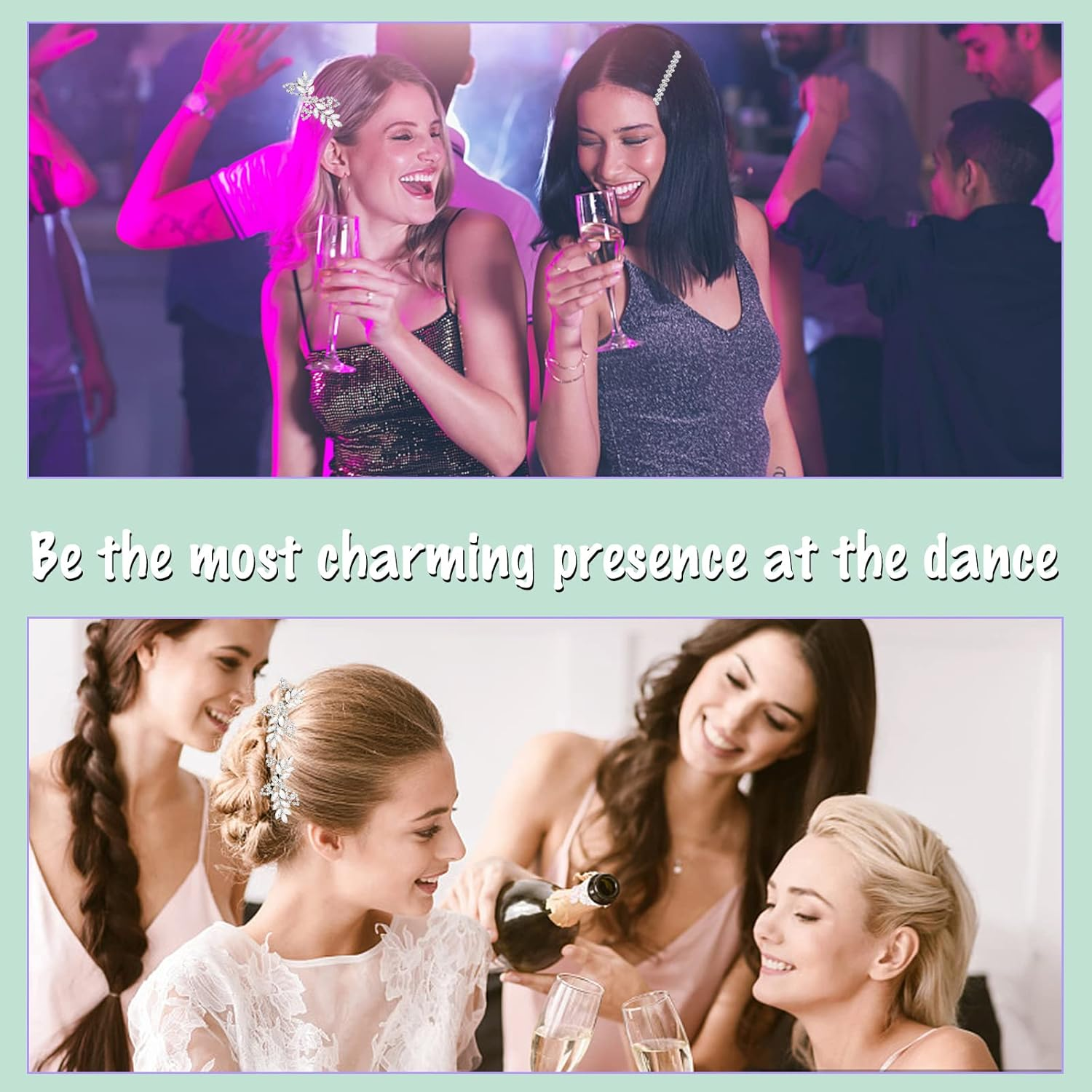 Pack of 4 Glitter Hair Clips, Rhinestone Bobby Pin Hair Pin Crystal Hair Pins for Girls Ladies Party Wedding Daily Dress (2 Sizes) image number 1