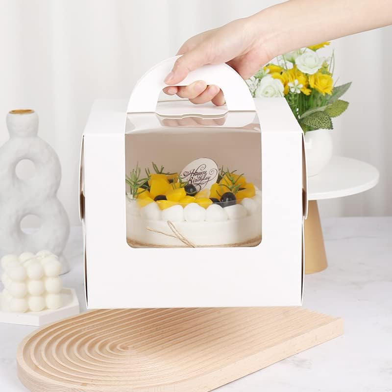 10 Pcs Portable Cake Boxes White Paper Display Window Packing Case Party with Handle, Durable Paper Packing Cases image number 6