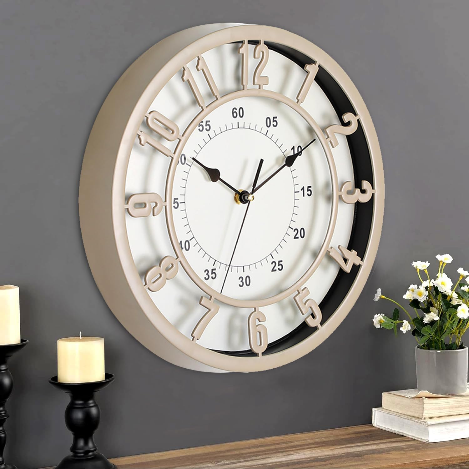 Fohouse Wall Clock, 12 Inch Non-Ticking Silent Battery Operated round Wall Clock Modern Simple Style Decor Clock for Office, Home, Bathroom, Kitchen, Bedroom, School, Living Room