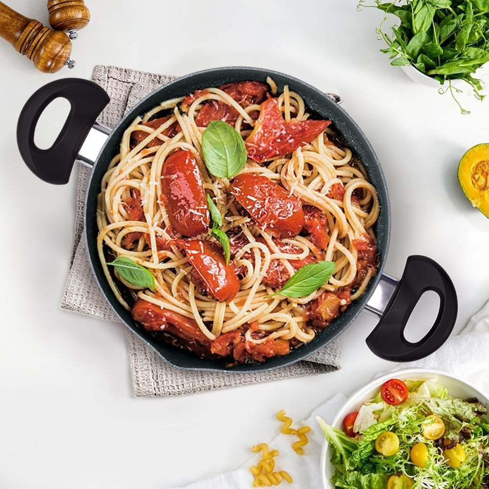 RELICE Non Stick Pot Cooking Stock Pots Saucepan Multipurpose Cast Cookware Set Pan with Strainer Glass Lid 4.4 Qt Two-Handled for Soup Noodle, Induction Comptable, PFOA Free 2025 New 24CM (4.2L) image number 3