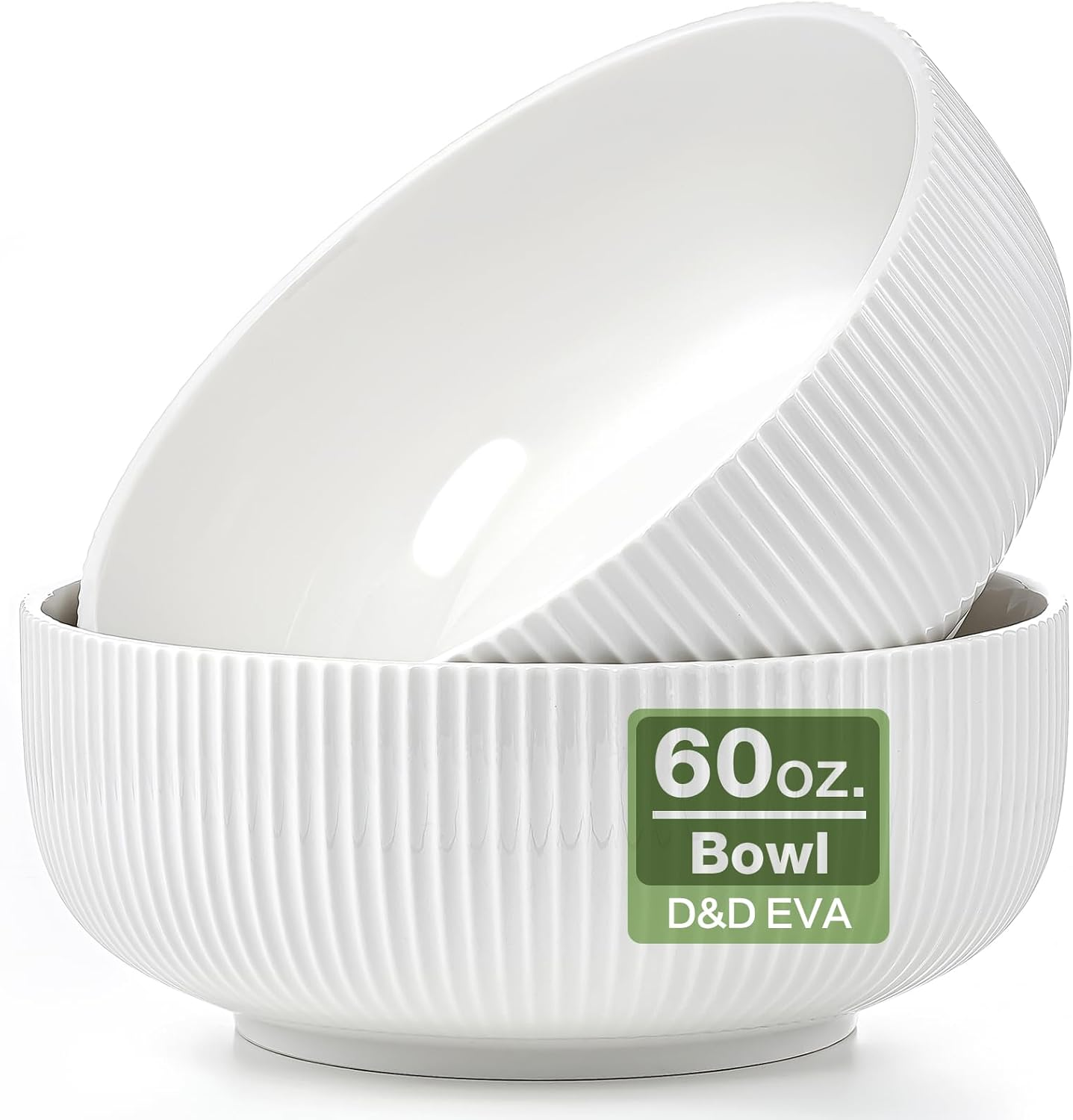 D&D EVA 2 Pack Salad Bowl, 8 Inch 60 Oz Large Serving Bowl Set, Deep Bowl for Kitchen, White Ceramic Bowl Set for Soup, Cereal, Ramen, Pasta, Salad, Dishwasher & Microwave Safe, Easy Clean image number 5