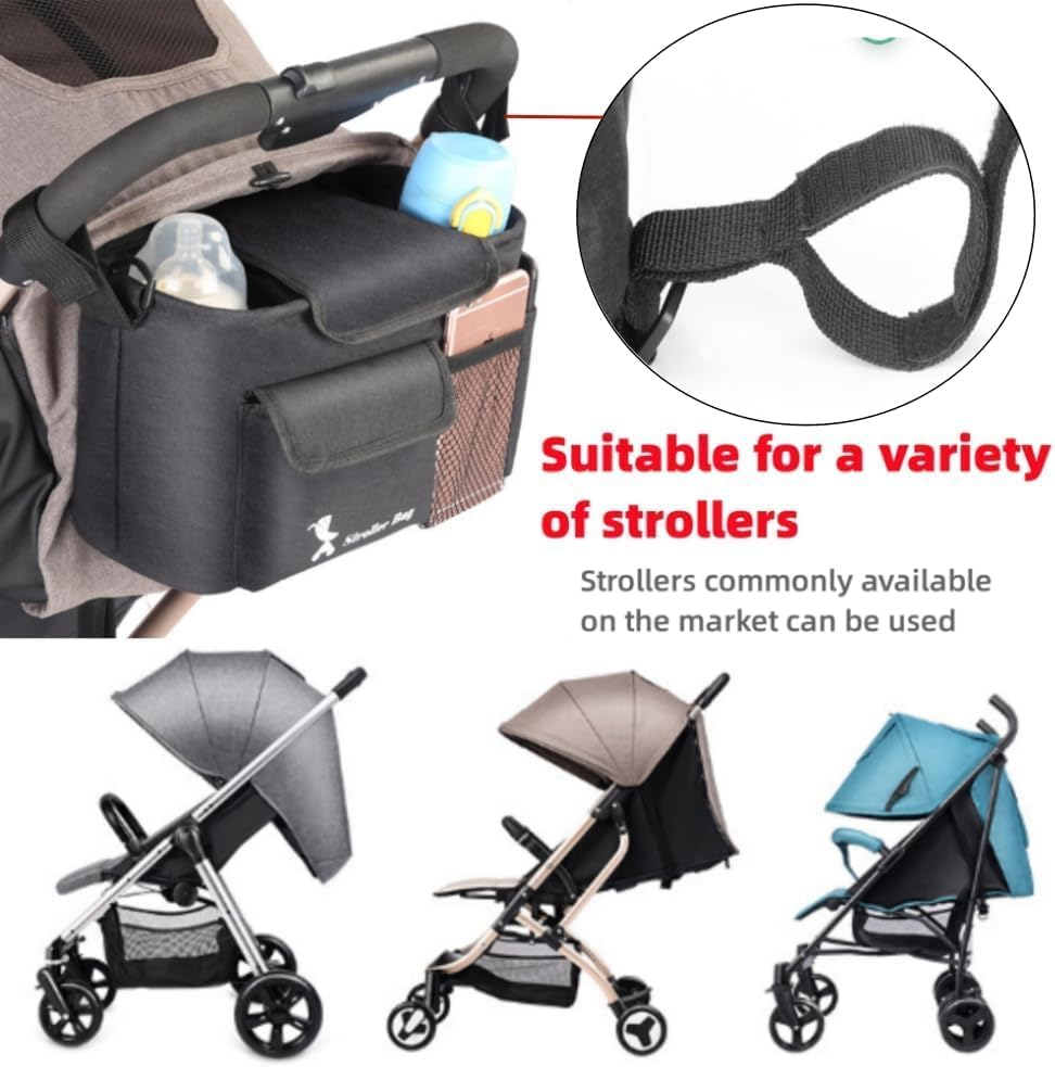 Universal Pram Organiser | Large Pram Organiser| Smart Moms Storage Bag Diaper Toys Keys Stroller Accessories | Kodra Fabric | Detachable Shoulder Straps Water Resistant Safe and Durable | Black image number 1