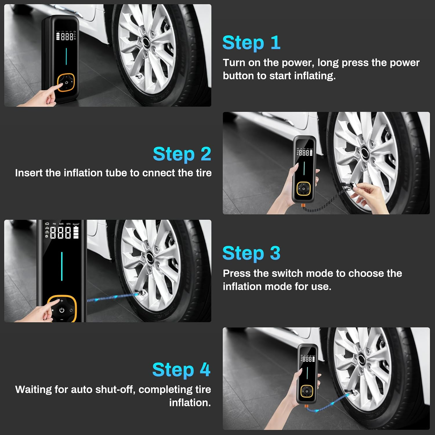 Advwin Portable Tire Inflator, Air Compressor 150PSI, Cordless Car Air Pump with LCD Digital Pressure Gauge, Electric Tire Pump Automatic Stop, for Cars Motorcycles Bike Ball