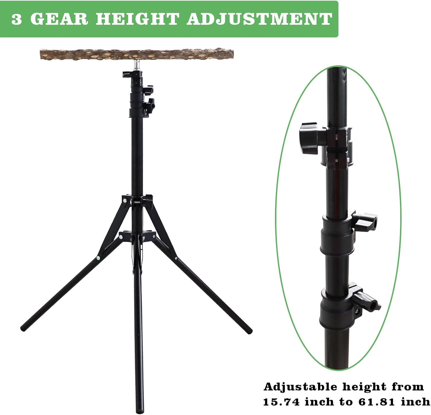Natural Pepper Wood Parrot Perch, Adjustable Height - Indoor & Outdoor Bird Stands for Small to Medium Birds