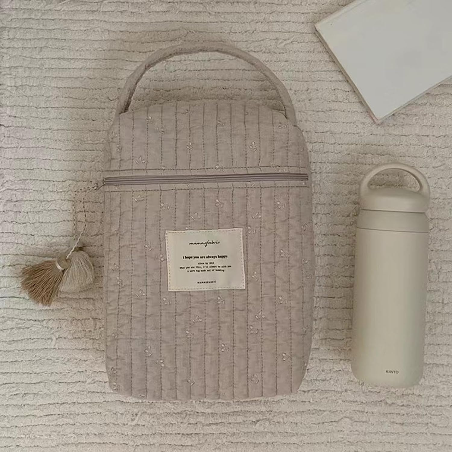 Diaper Bag Organizer - Diaper Caddy Nursery Cotton Quilted Diaper Bag,Portable Diaper Organizer Multi-Purpose Diaper Stacker for Wipes & Diapers image number 5