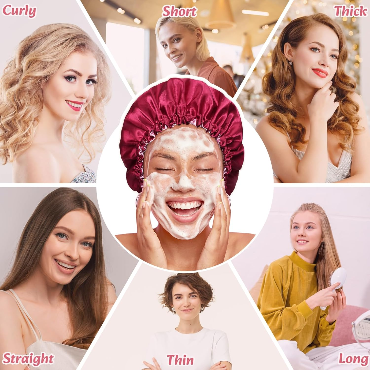 Euqvunn Pack of 2 Silk Bonnet for Sleeping, Adjustable Silk Sleep Cap with Wide Elastic Band, Double-Sided in Two Colours, Protection for Long/Straight/Curly Hair (Black Red) image number 1