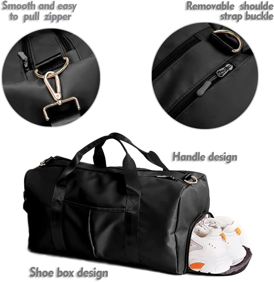 Compact Gym Bag Waterproof - Carry on Duffle Bag for Women Men, Sports Bag with Shoe Compartment & Wet Pocket, Lightweight Travel Duffle for Workout, Weekend Away, Yoga, Football (Black) image number 4