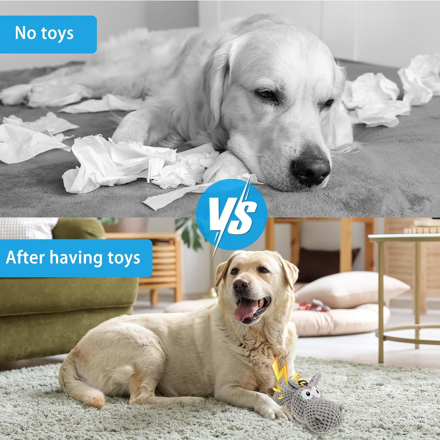 JIZZU Dog Squeaky Toy, Dog Plush Toy for Boredom for Middle, Large Dogs, Fun Squeaky Dog Toys with Crinkle Paper, Interactive Dog Toys/Squeaky Dog Toys/Dog Birthday Gifts (Cotton Rope Dog) image number 5