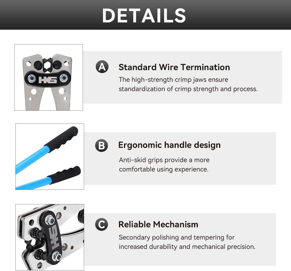 Aucent Battery Cable Lug Crimping Tool Wire Crimper with 60Pcs Lugs and Wire Cutter AWG 10-1/0 for Copper Ring Terminals image number 5