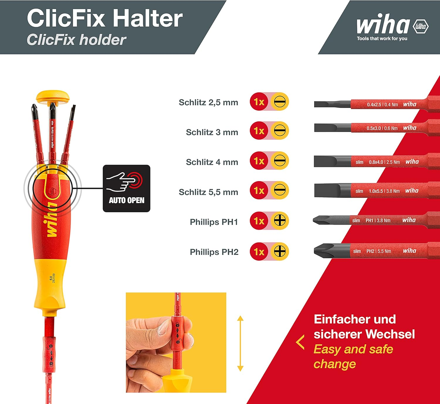 Wiha Liftup Magazine Bit Holder Slim Screwdriver Set (7 Pieces) image number 2