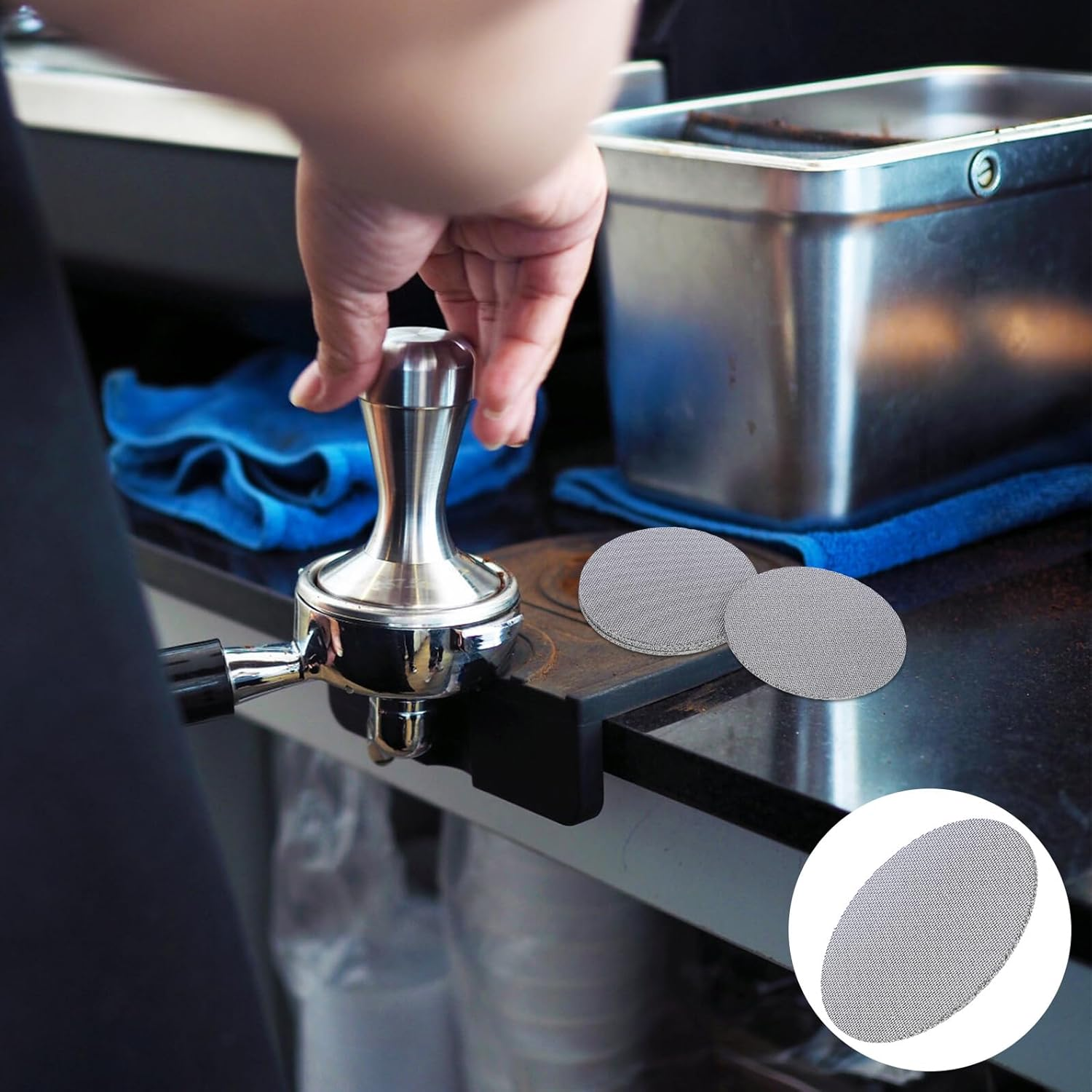 CLISPEED 4Pcs Thick Stainless Steel Espresso Puck Screen Coffee Filter Mesh for Portafilter Basket Reusable Metal Coffee Screen Dual Mesh for Home Office Travel image number 4