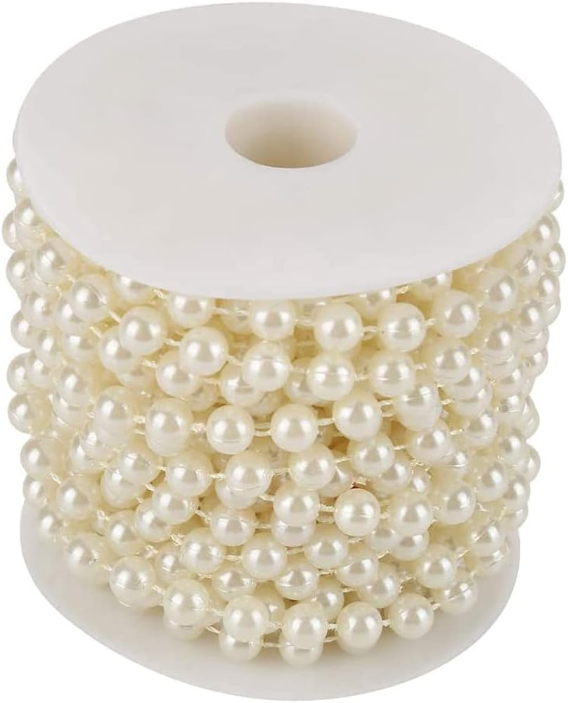 FQTANJU 33Ft Ivory Pearl Bead Garland - 8Mm round ABS Craft Beads - White image number 4