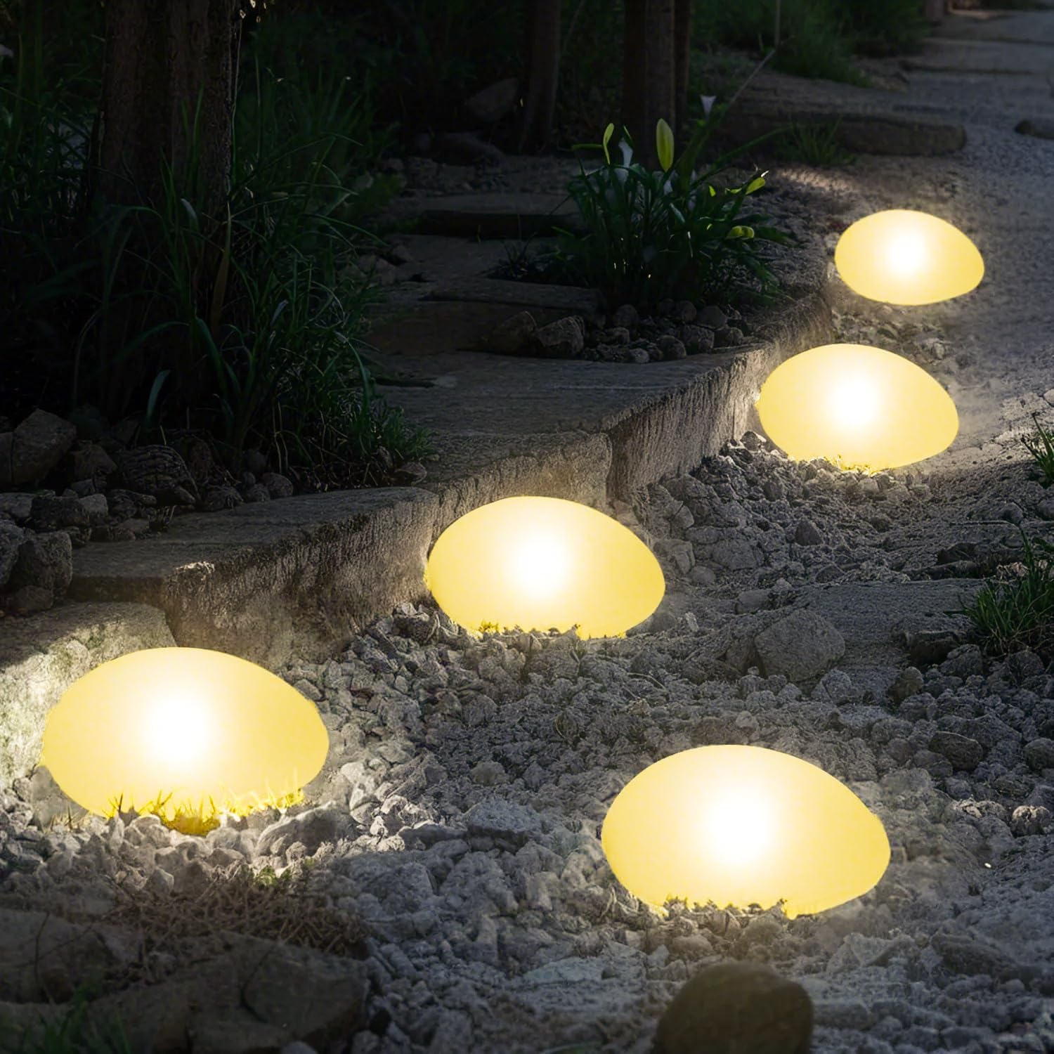 Sc-Daily Solar Lights Outdoor Waterproof Solar Pebble Rock Garden Lights Decorative with Warm Light LED, IP65 Waterproof, for Garden Terraces Yard Path Decoration(Mini Pebble,1 Pack) image number 2