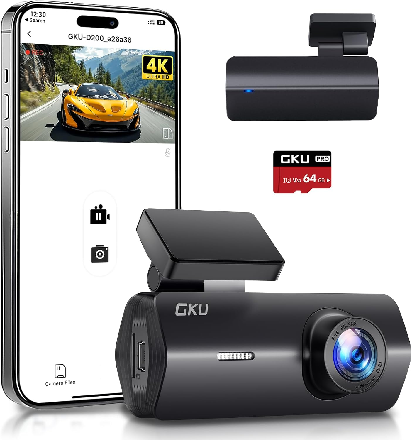 GKU Dash Cam, 4K Dashcam Front, 64GB SD Card Included, 170&deg; Wide Angle Mini Dash Camera for Cars, Car Dash Cam with Parking Monitor, Super Night Vision, G-Sensor,Support 256GB Max image number 5