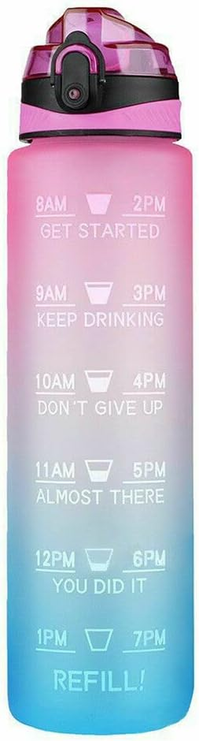 Water Bottle 1L Motivational Drink Flask with Time Markings BPA Free Sport Gym (Grey)