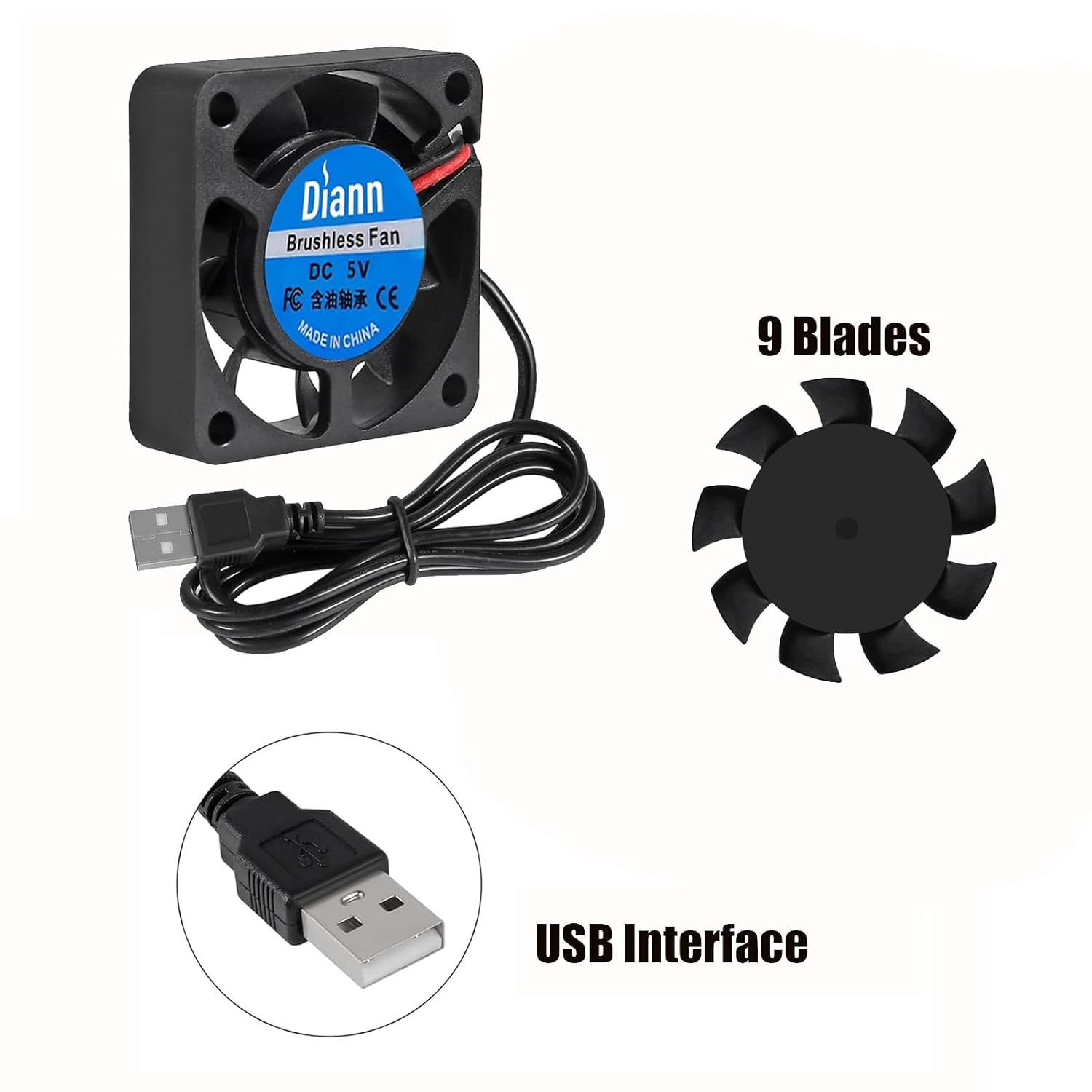 DIANN 2Pcs 4010 DC 5V USB Brushless Cooling Fan 40 X40 X10Mm Quiet Cooling Fan 4010 Fan 3D Printer Oil Bearing Fans for Computer Case 3D Printer image number 2