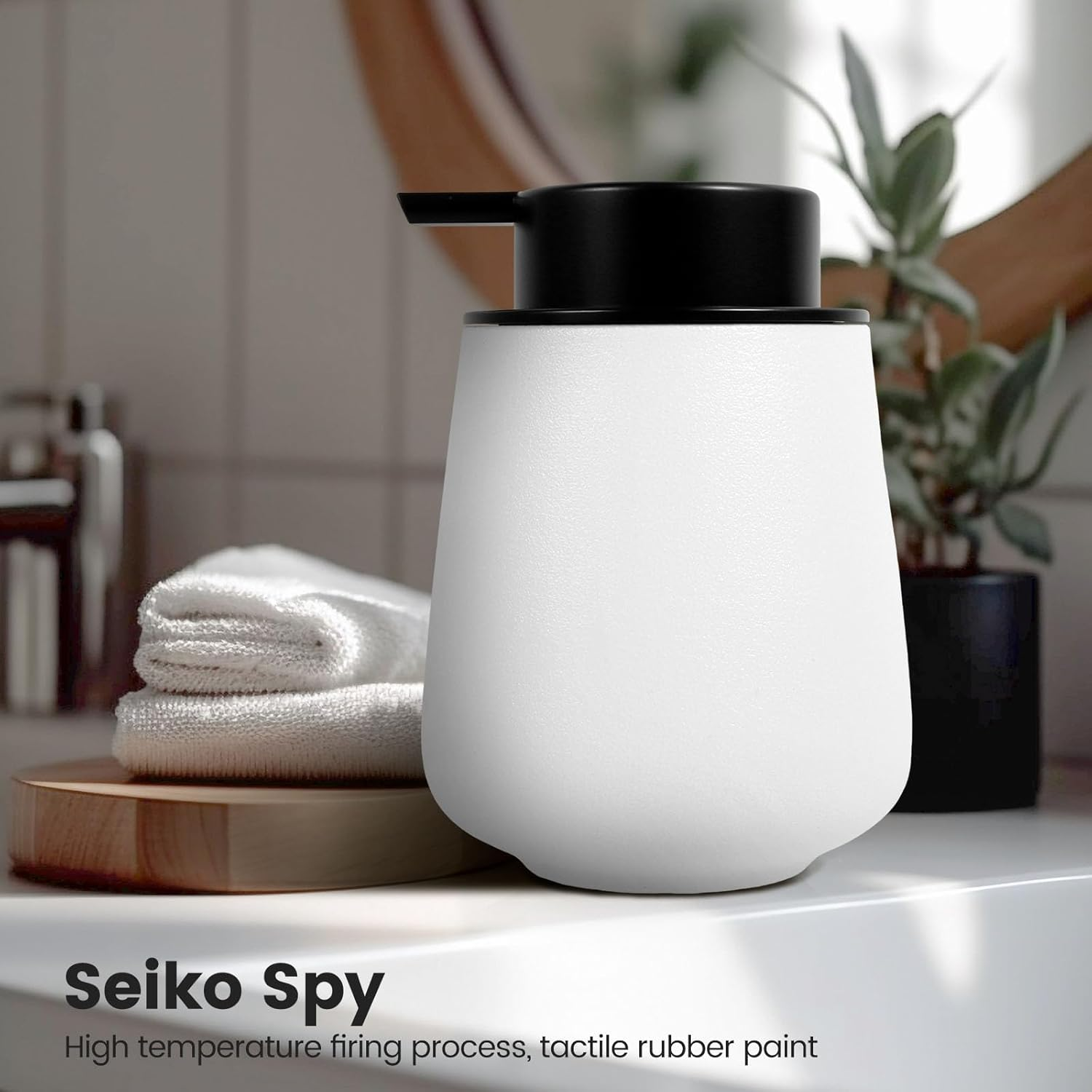 Fwqofvk Ceramic Black Soap Dispenser, Safe Ceramic Dish Liquid Dispensing Container, Lotion Soap Pump for Bathroom 12.5X9.5X9.5Cm (White) image number 5