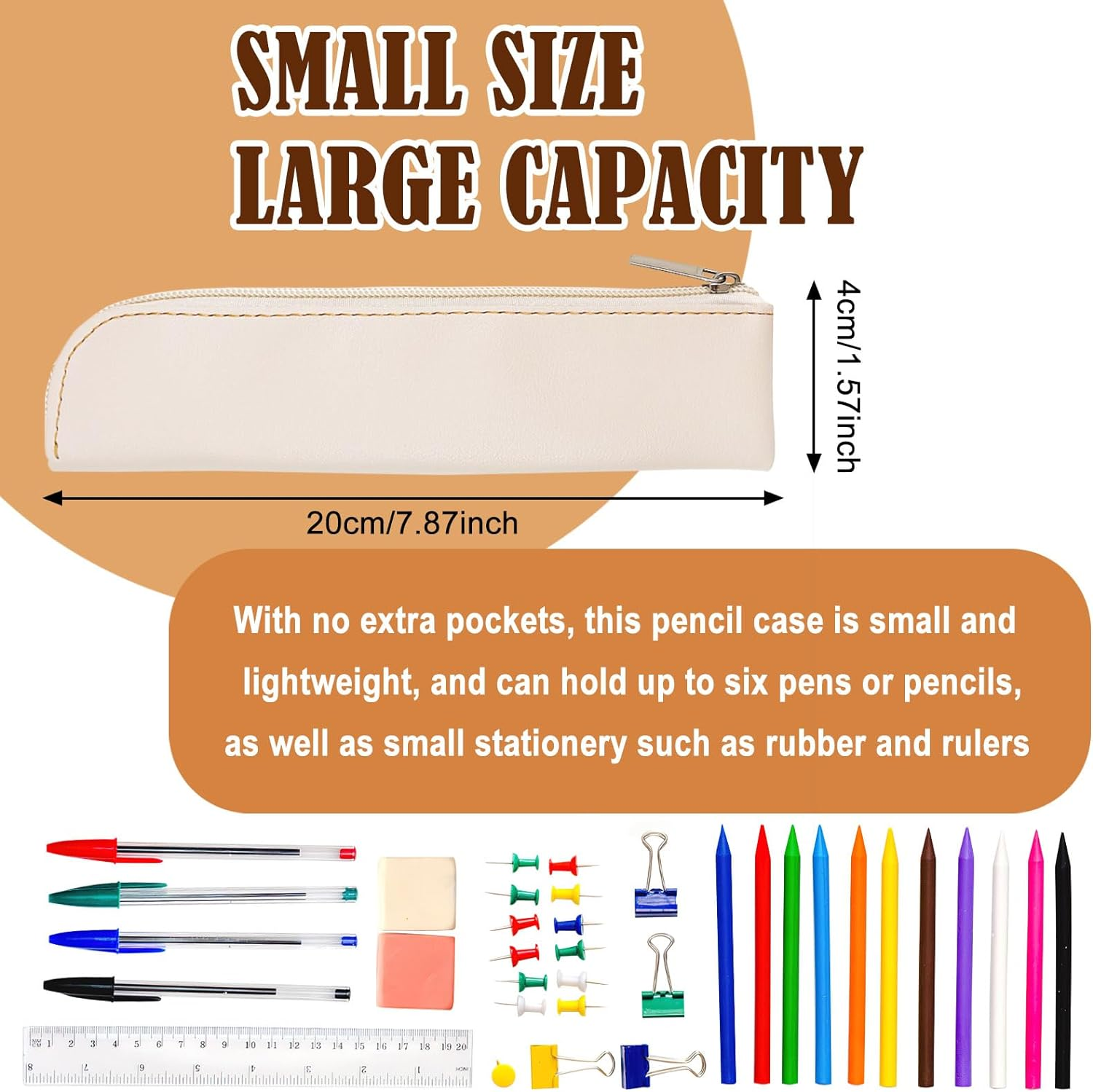Binzus 5 Pcs Leather Pen Case Slim Design Cute Stationery Storage Bag with Zipper for Pens, Pencils, Markers (Colorful) image number 4