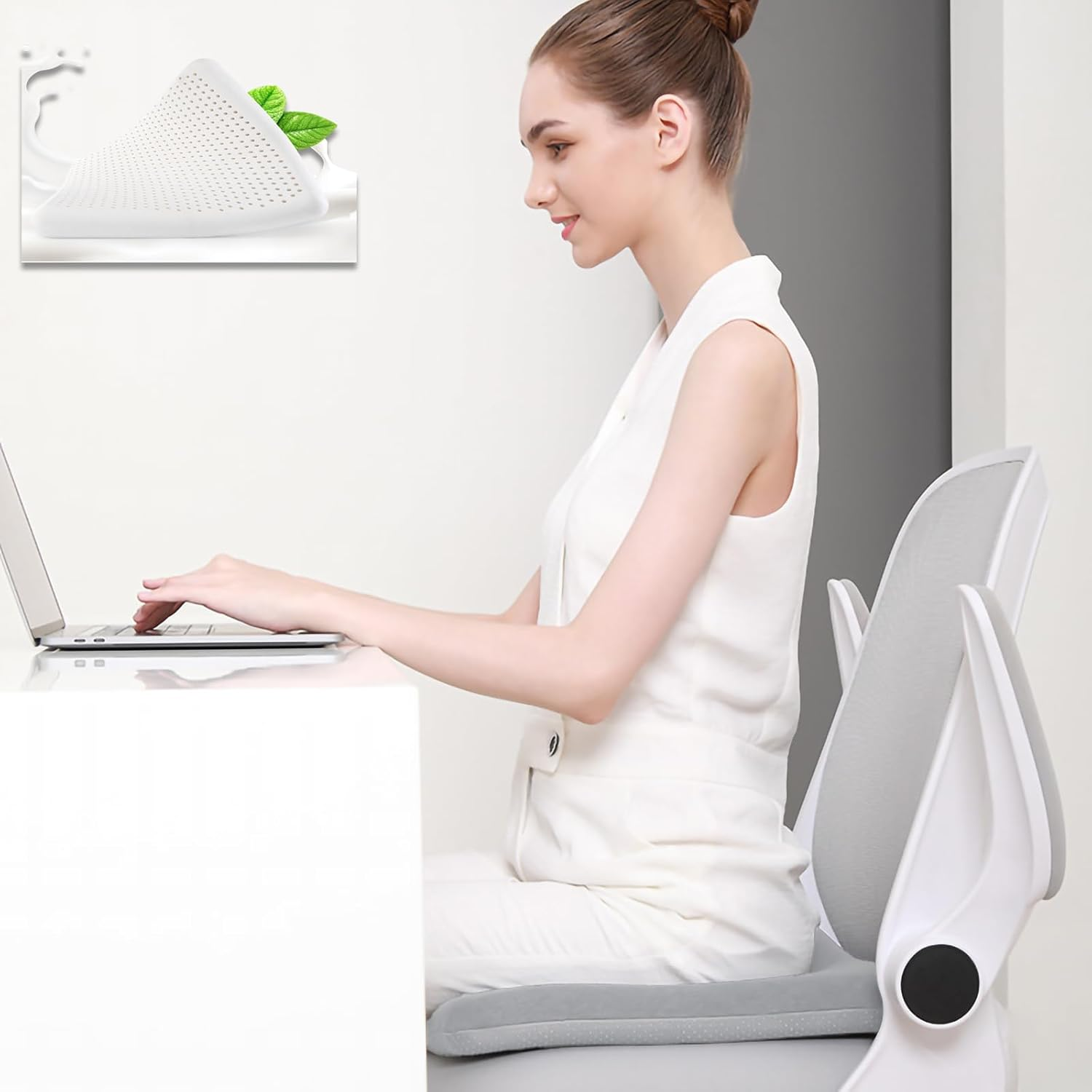 Seat Cushion Large 43X43X6Cm Super Elastic Latex Office Chair Cushion Car Home Office Seat Cushions Softness Breathable Anti-Slip Washable (Light Grey Ice Silk) image number 2