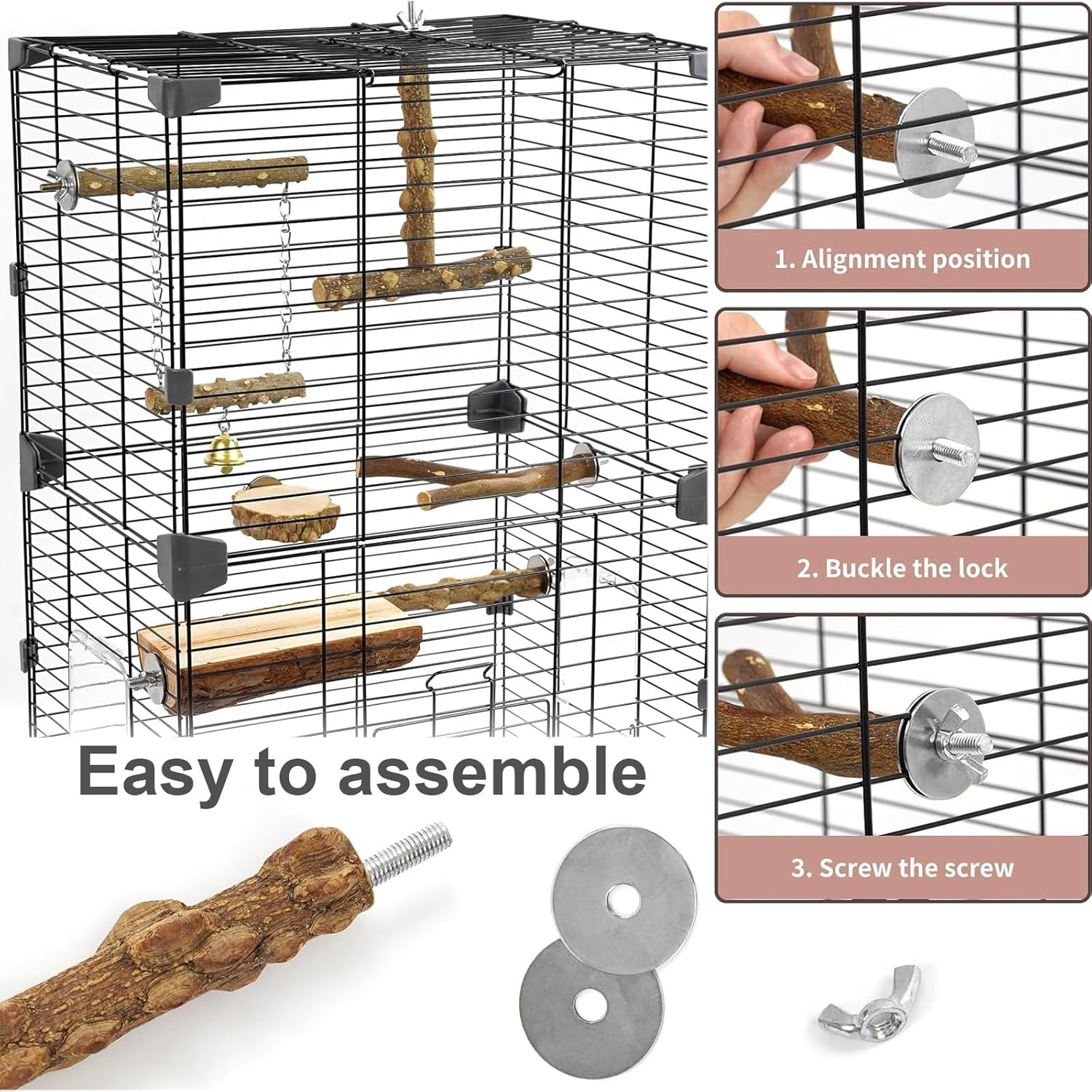 Wooden Bird Perch for Cage 6 Pcs, Natural Wood Parrot Perch Stand Branch Platform Swing Toy for Budgies Parakeet Lovebirds