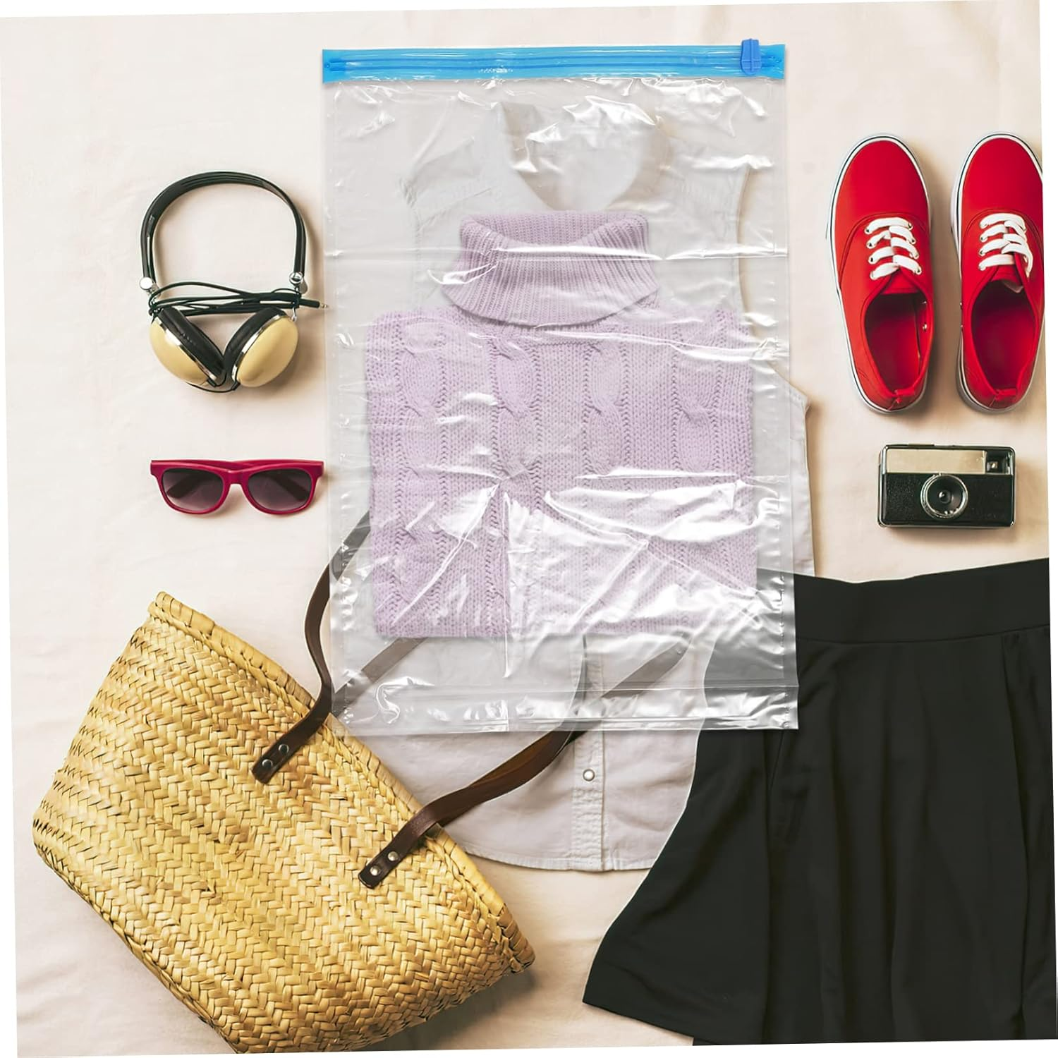 HOOTNEE 10Pcs Hand-Rolled Compression Bags for Travel Space Saver Vacuum Storage Bags for Packing Clothes and Comforters Vacuum Sealing for Travel and Home Use image number 3