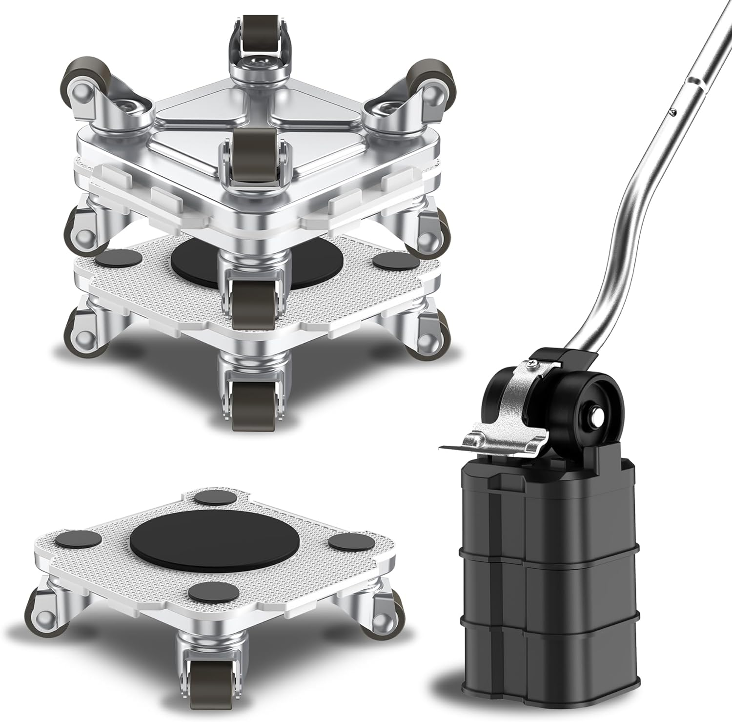 ONEON Furniture Mover Pro Set - Enhanced Dolly and Lifter with Custom TPE Wheels for Easy Furniture Lifting and Moving - Professional Tool for Effortless Furniture Transport (Black 4Dollies + 1Lifter)