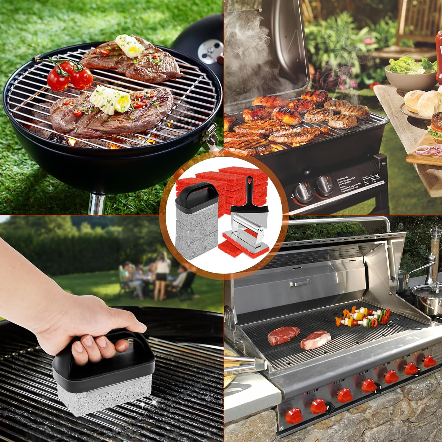 26Pcs Griddle Cleaning Kit Practical Flat Top Grill Cleaner Kit with Handle Scouring Pads Griddle Scraper and Pumice Stone Multifunctional Cleaning Kit Grill Cleaner Kit for BBQ Greasy