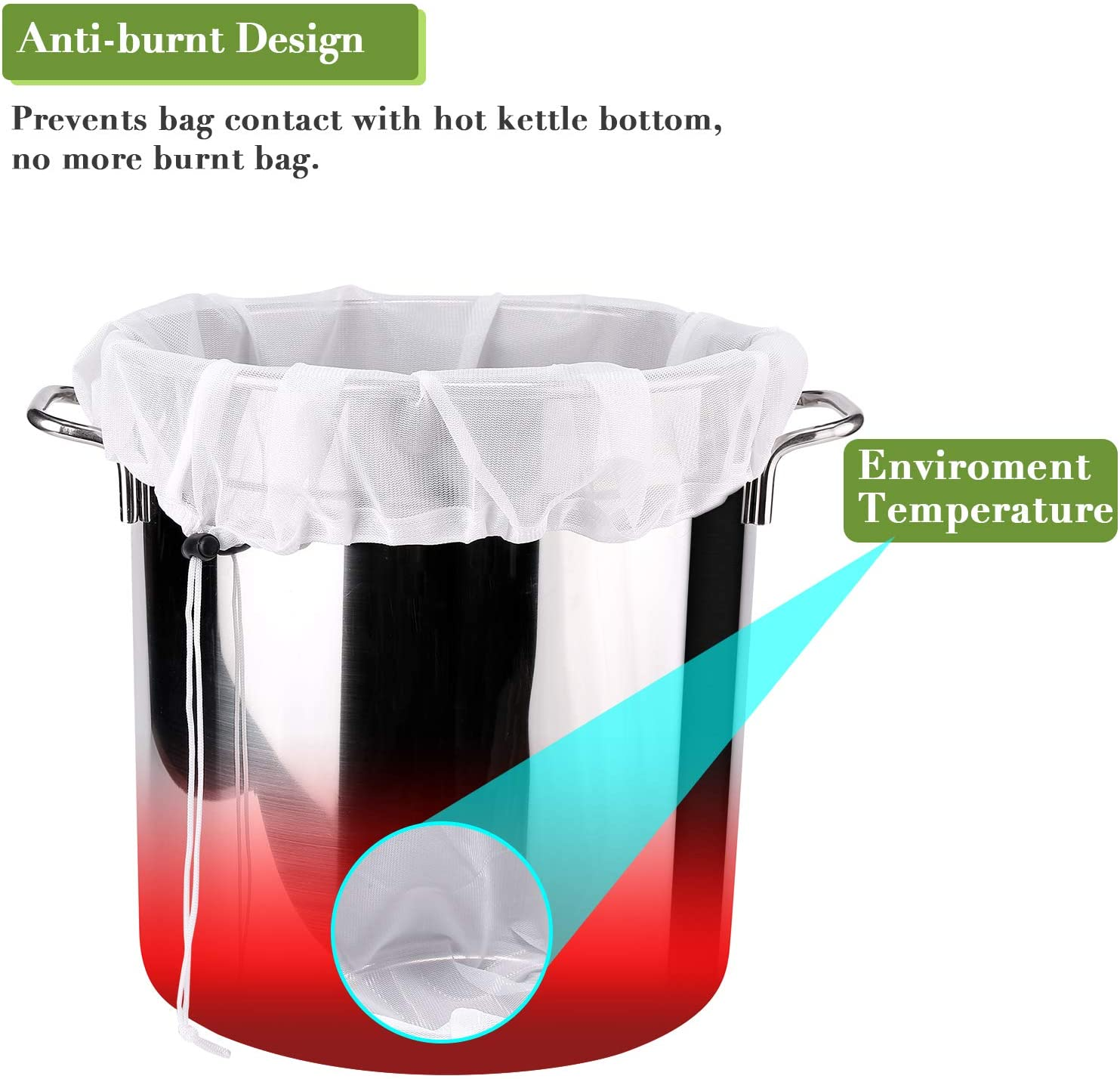 Extra Large Brew Bags Reusable, 3 Pack 26"X22" Fine Mesh Strainer Bag for Home Brewing Hops Grains Fruit Cider Apple Grape Wine Beer Making Press Drawstring Straining Brew in a Bag image number 4