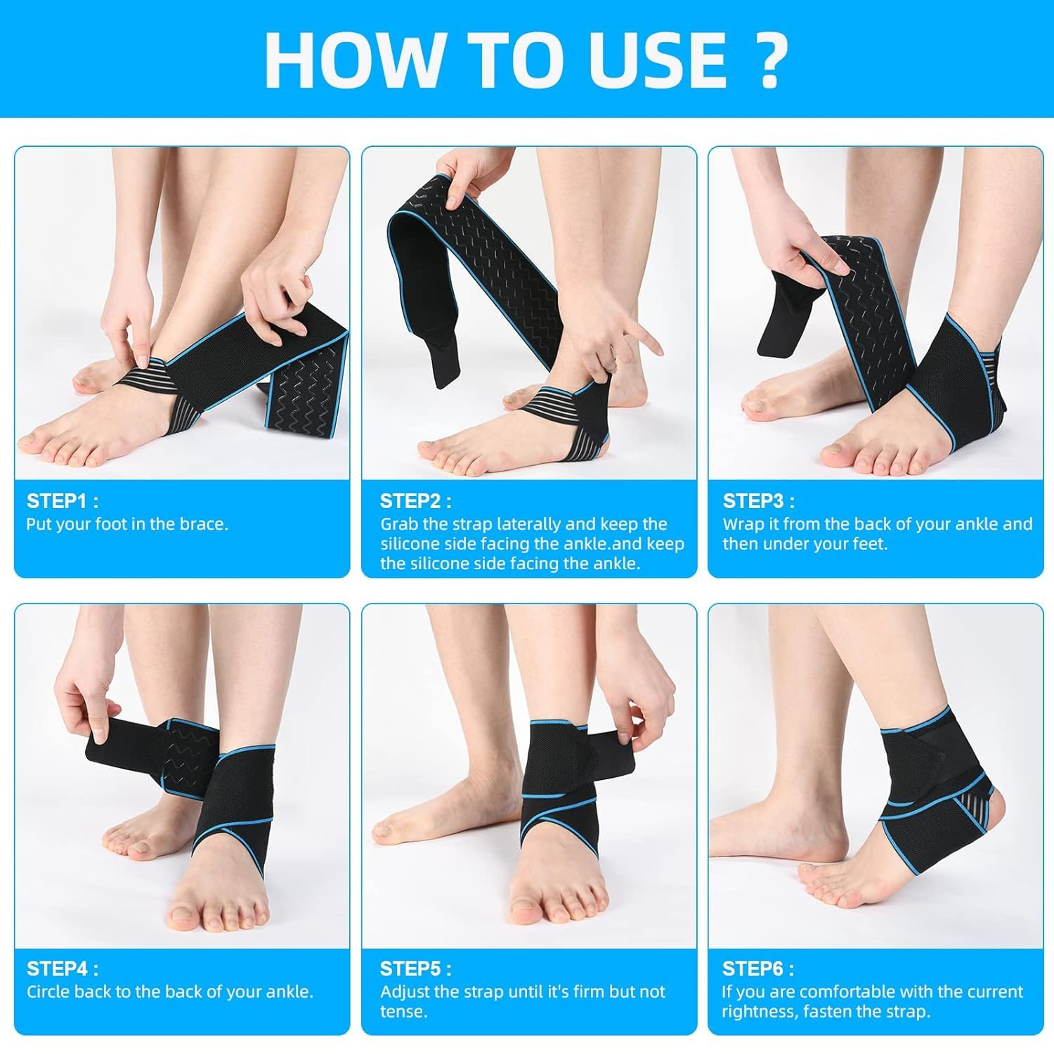 Ankle Brace for Men & Women - Adjustable Compression Ankle Support Wrap - H HOME-MART Perfect Ankle Sleeve Strap for Plantar Fasciitis, Achilles Tendon, Minor Sprains, Sports - Breathable, One Size Fits All (2 Pack) image number 4