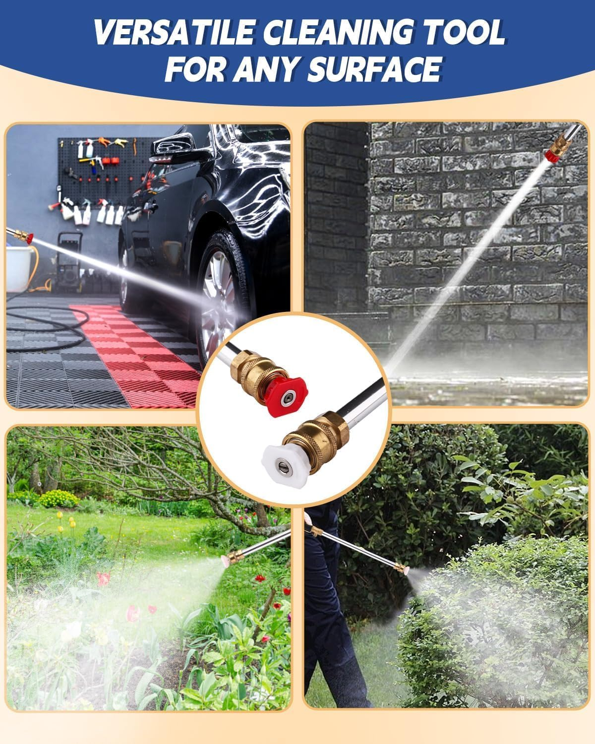 Garden Hose Power Washer, 2025 Upgraded Jet Nozzle, 2 High-Pressure Nozzles, Quick Connectors (Black)