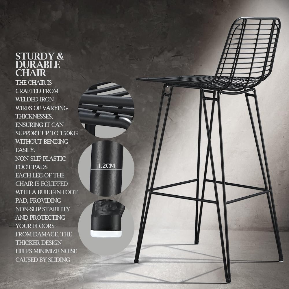 Furb Outdoor Bar Stools Set of 2, Metal Patio Bar Chairs, Outdoor Bistro Stools, Gardern Bar Stool with Backrest & Footrest (Black)