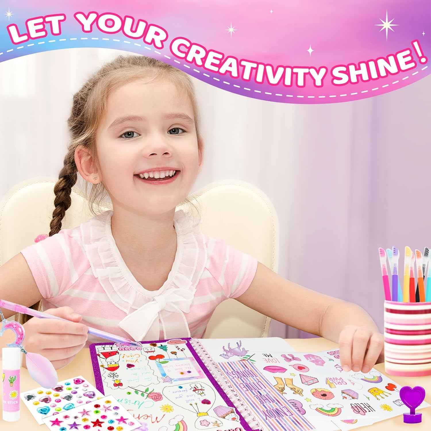 ZMLM DIY Journal Kit for Girls, Gifts for 6 7 8 Year Old Girl, Journal Set Scrapbook Kit Diary Supplies Stationery Set for Girls, Journaling Art Crafts Kit Stuff Birthday Gifts for Girls 6 7 8 9 10 11 12 image number 4